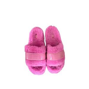 UGG Fluffita Womens Pink Clear Fluffy Platform Slides Slippers Sandals Size 10